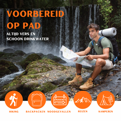 Gearready™ Draagbare Waterfilter | Beperk Risico’s, Filter tot 1500L Water – Inclusief Waterfles, BPA-vrij, Perfect voor Outdoor en Survival