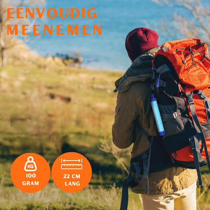 Gearready™ Draagbare Waterfilter | Beperk Risico’s, Filter tot 1500L Water – Inclusief Waterfles, BPA-vrij, Perfect voor Outdoor en Survival