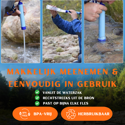 Gearready™ Draagbare Waterfilter | Beperk Risico’s, Filter tot 1500L Water – Inclusief Waterfles, BPA-vrij, Perfect voor Outdoor en Survival
